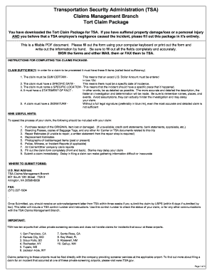 Transportation Security Administration TSA Claims Management  Form