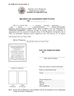 Emigration Clearance Certificate  Form