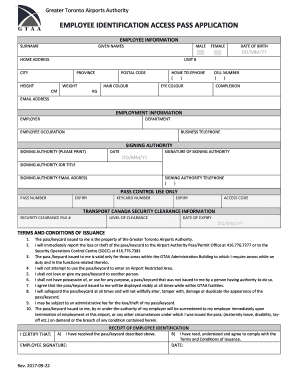 Application for Restricted Area Identity Card  Form