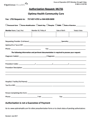 Authorization Request MLTSS  Form