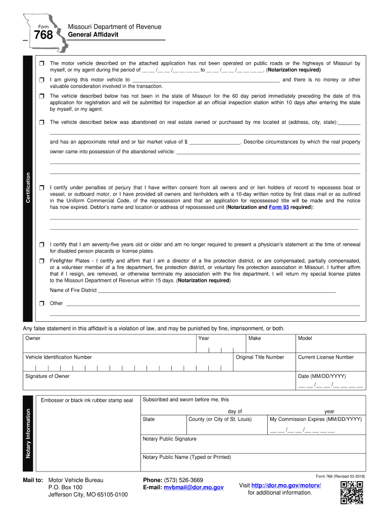  Missouri Form 768 2018