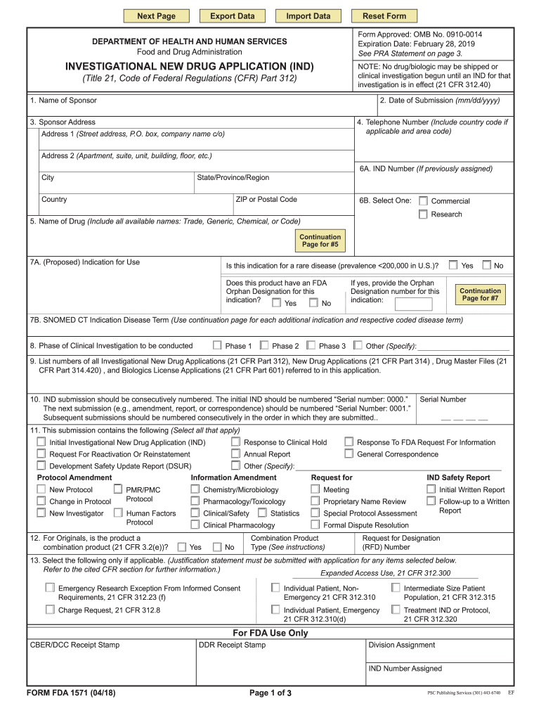  FORM FDA 1571 Investigational New Drug Application IND 2019-2024