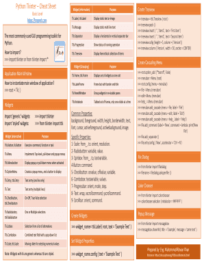 Python Tkinter Cheat Sheet PDF  Form