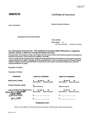 Geico Insurance Card Template Form