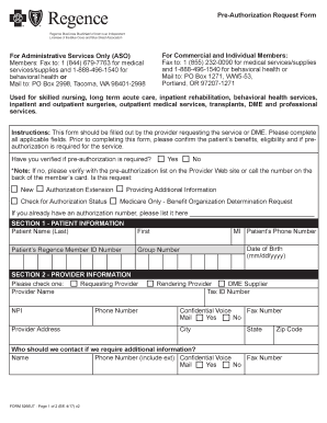 Regence BlueCross BlueShield of Utah Pre Authorization Request Form Regence BlueCross BlueShield of Utah Pre Authorization Reque