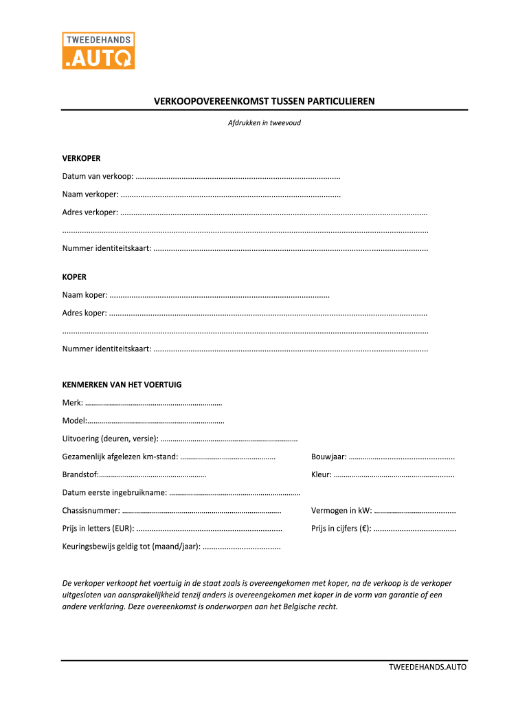 Verkoopovereenkomst Auto  Form