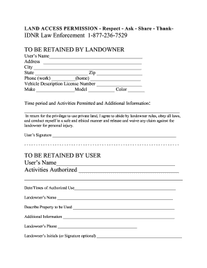 Idnr Land Access Permision Form