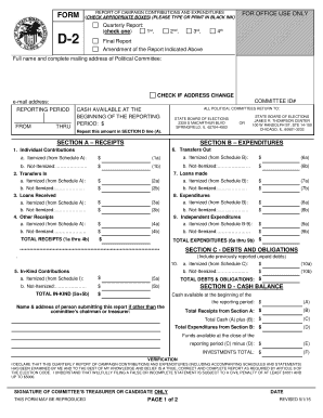 D 2, Report of Campaign Contributions and Expenditures D 2, Report of Campaign Contributions and Expenditures  Form
