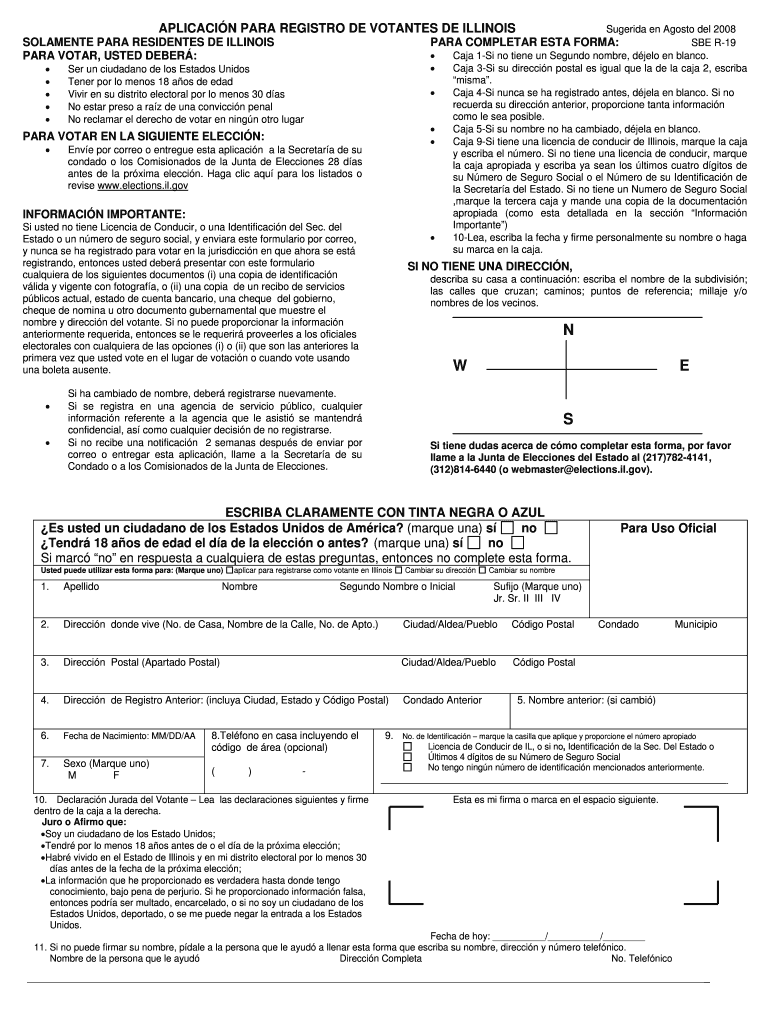 Illinois Voter Registration Application Spanish Elections Illinois  Form