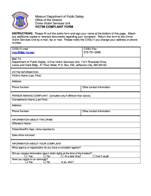 Victim Complaint Form Missouri Department of Public Safety Dps Mo