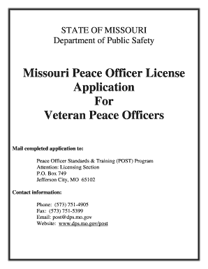 Mo Application for Veteran Peace Officers Fillable  Form