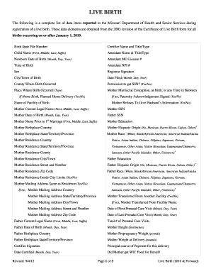 LIVE BIRTH Health Mo  Form