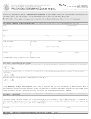 Missouri Nursing Home Administrator License Lookup  Form