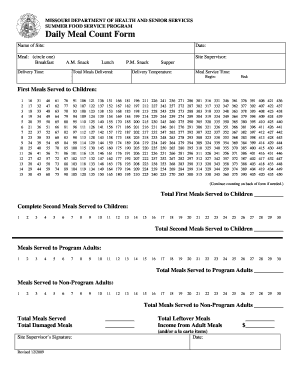 Daily Meal Count Form Missouri Department of Health &amp; Senior Health Mo