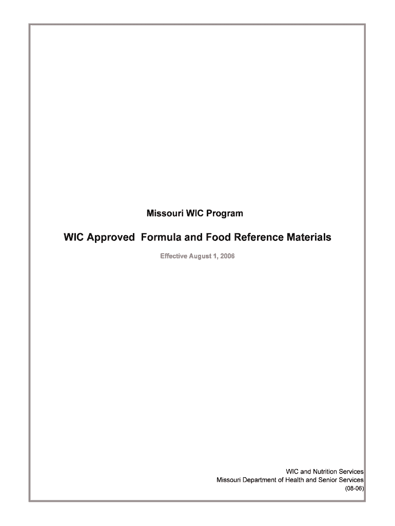 Formula and Food Reference Materials Missouri Department of Health Mo