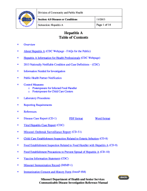 Hepatitis a Missouri Department of Health &amp; Senior Services Health Mo  Form