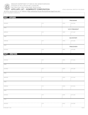 Affiliate List Nonprofit Corporation Missouri Department of Health Health Mo  Form