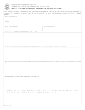 Captive Insturance Company Management Firm Application  Form