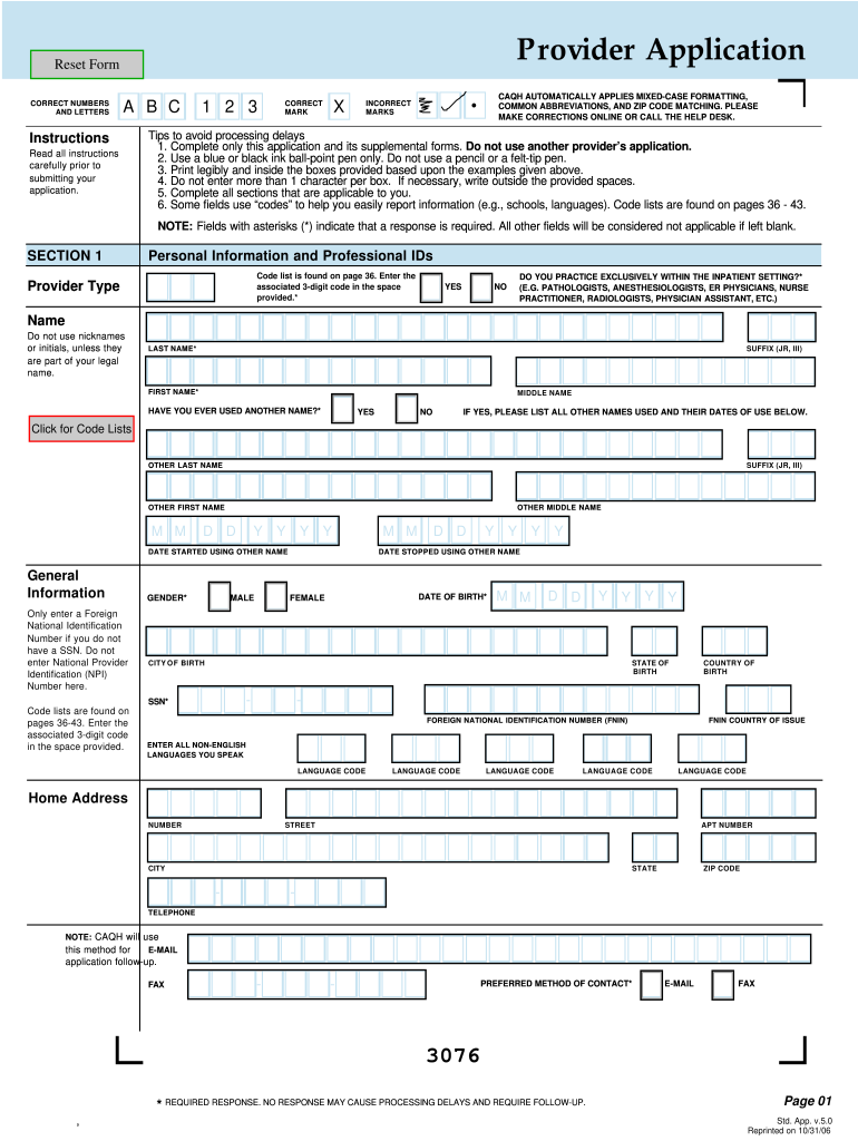  Provider Application Form 2006-2024