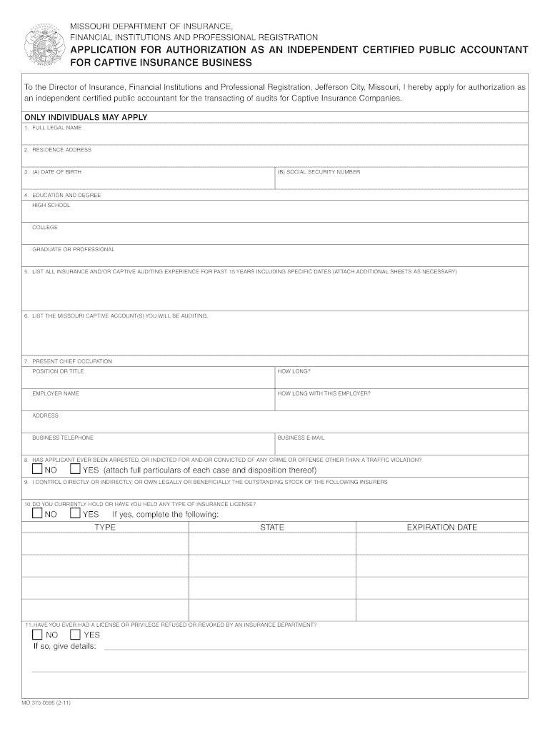 Independent CPA Approval Form MO 375 0596 Missouri