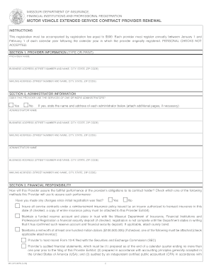 Instructions for Motor Vehicle Extended Service Contract Provider Insurance Mo  Form