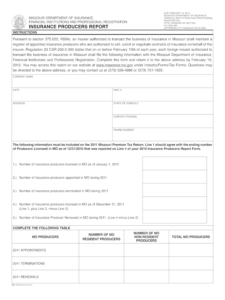 Insurance Producers Report  Form