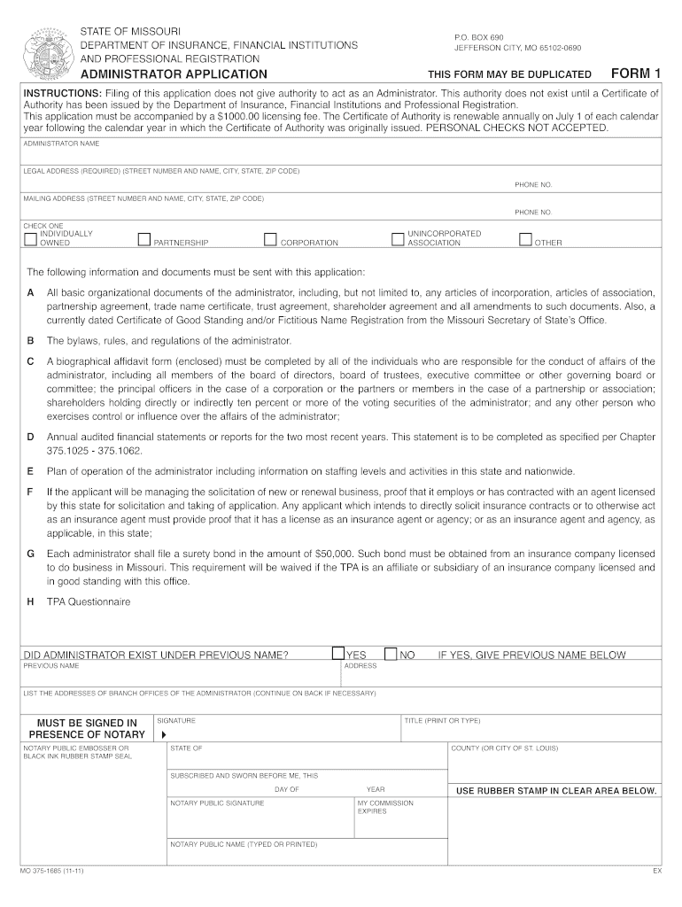 Administrator Application Insurance Mo  Form