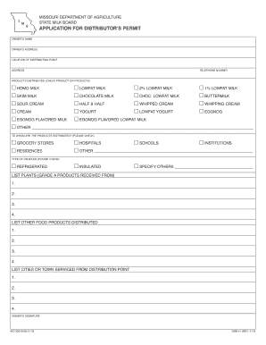 Milk &amp; Dairy Missouri Department of Agriculture  Form