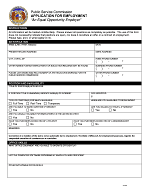 Application for Employment Missouri Public Service Commission Psc Mo  Form