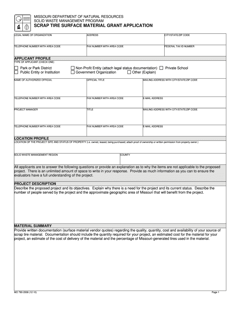 Scrap Tire Surface Material Grant Application Missouri Department of Dnr Mo  Form