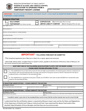 APPLICATION to UPGRADE from a TEMPORARY RESORT Atc Dps Mo  Form