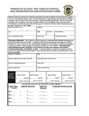 Keg Registration Identification Form Missouri Division of Alcohol Atc Dps Mo