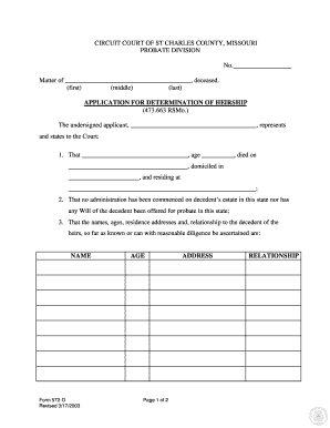 Application of Determination of Heirship Courts Mo  Form