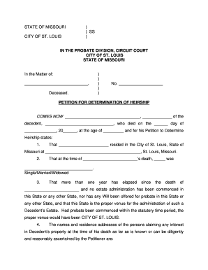 Determination of Heirship Missouri  Form