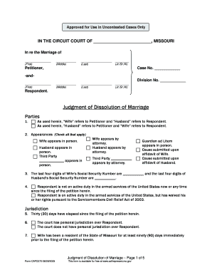 Judgment of Dissolution of Marriage with Children Form