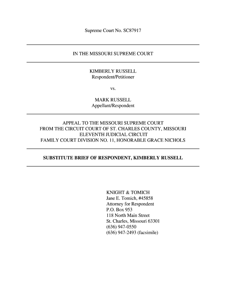 Supreme Court No SC87917 in the MISSOURI SUPREME  Form