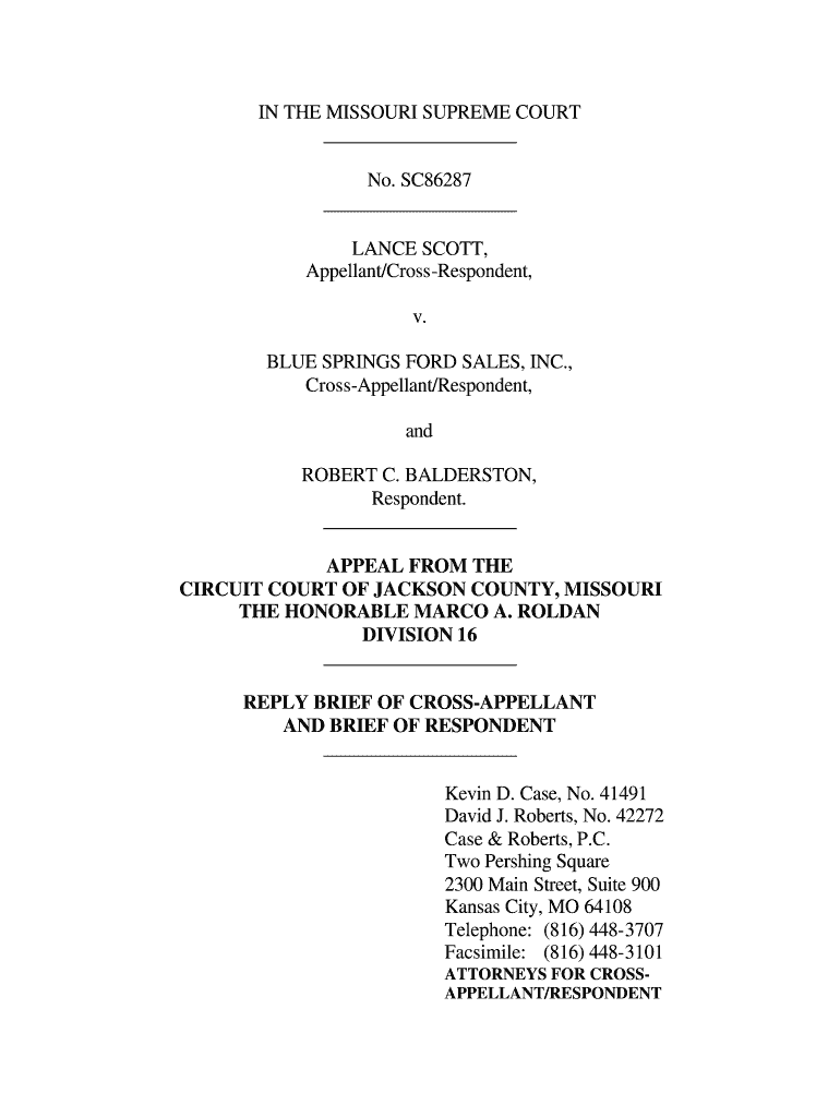 SC86287 Respondent Cross Appellant 2nd Reply Brief DOC Courts Mo  Form