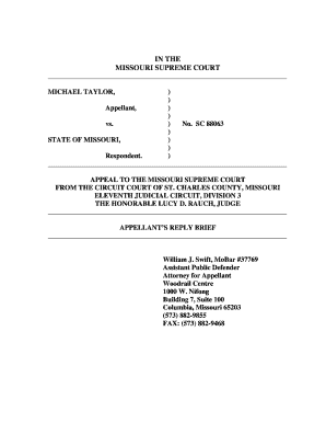 In the MISSOURI SUPREME COURT MICHAEL TAYLOR, Appellant, Vs Courts Mo  Form