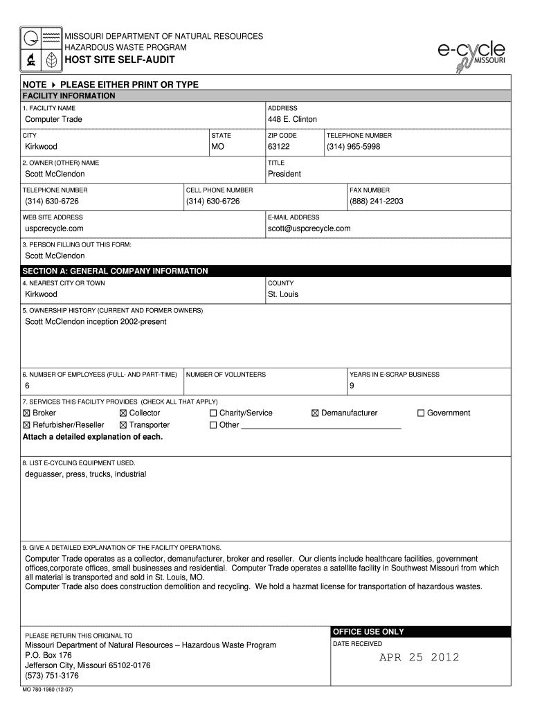 Host Site Self Audit Computer Trade Host Site Self Audit Dnr Mo  Form