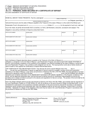 Personal Bond Secured by a Certificate of Deposit, Form Missouri