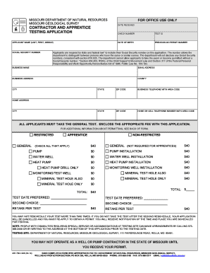 CONTRACTOR and APPRENTICE TESTING APPLICATION Test Dnr Mo  Form