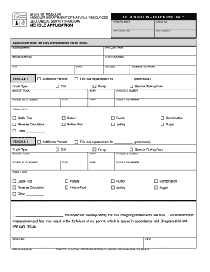 VEHICLE APPLICATION Dnr Mo  Form