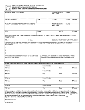 Scrap Tire End User Registration Form MO 780 Missouri Dnr Mo