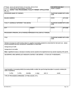 Scrap Tire Processing Facility Permit Application, Form Dnr Mo