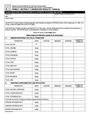 Form SA Missouri Department of Natural Resources Dnr Mo