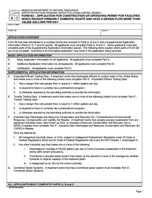 MISSOURI DEPARTMENT of NATURAL RESOURCES WATER PROTECTION PROGRAM, WATER POLLUTION CONTROL BRANCH Dnr Mo  Form