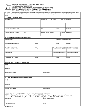 Dry Cleaning Facility Change of Ownership, Form Missouri Dnr Mo