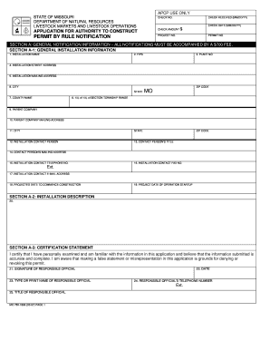 Application for Authority to Construct, Permit by Rule Dnr Mo  Form