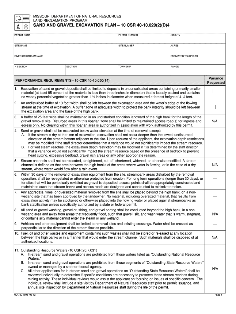 Sand and Gravel Excavation Plan Missouri Department of Natural Dnr Mo  Form