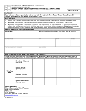 MAJOR WATER USE REGISTRATION for MINES and QUARRIES Dnr Mo  Form